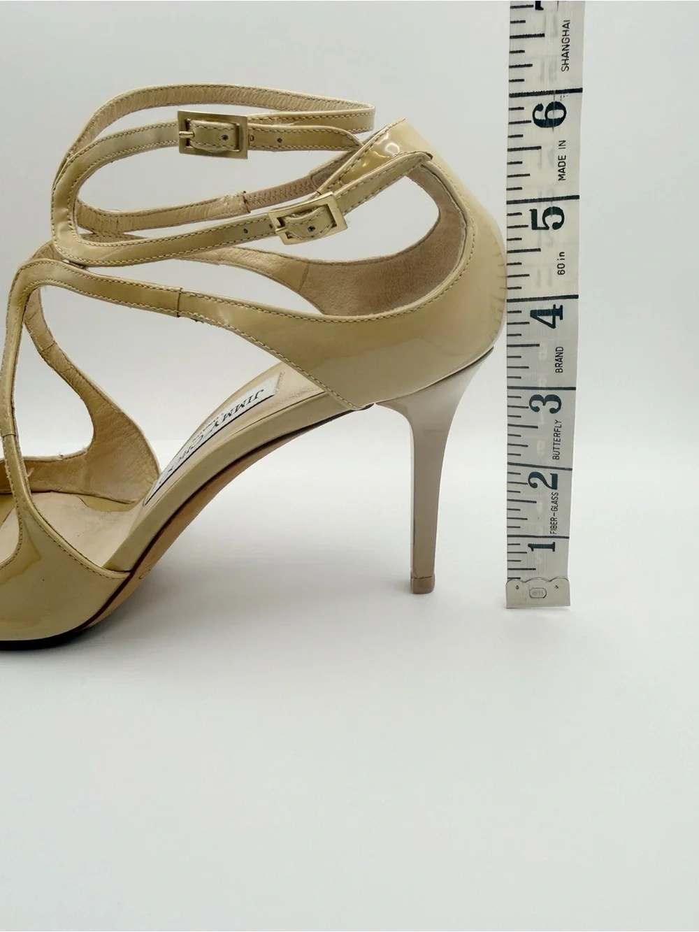 Jimmy Choo Ivette Patent Leather Strappy Sandal Heel Nude Beige Stiletto Shoe 40